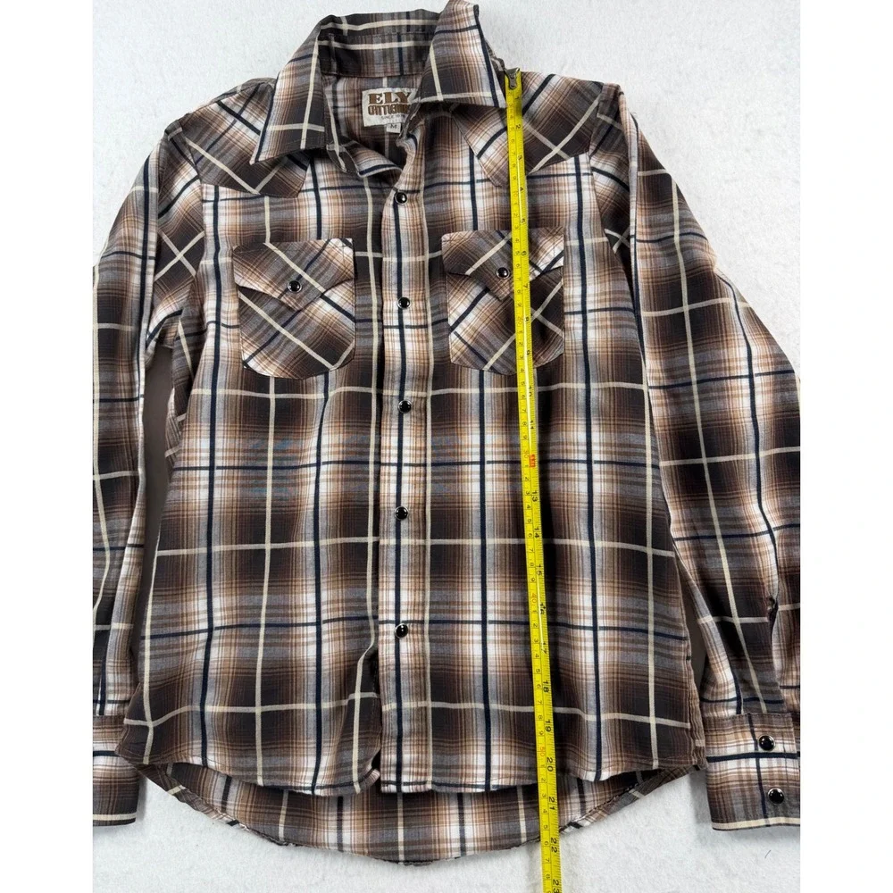 Ely Cattleman Boys Medium 8 Western Pearl Snap Plaid Cowboy Button up shirt